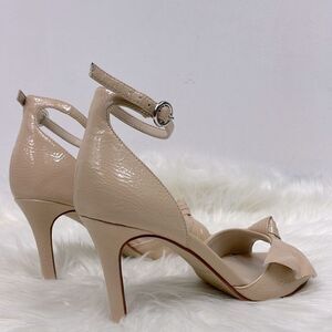 Marc Fisher | patent leather open toe heels 5.5 cream ,ankle strap, fron…